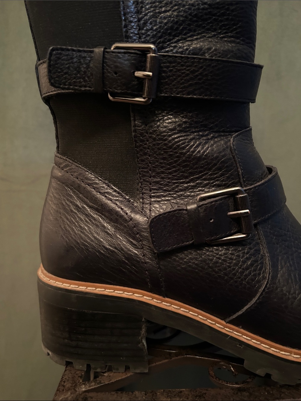 Naturalizer Black Leather Mid-Calf Buckle Heeled Boots - Picture 5 of 6